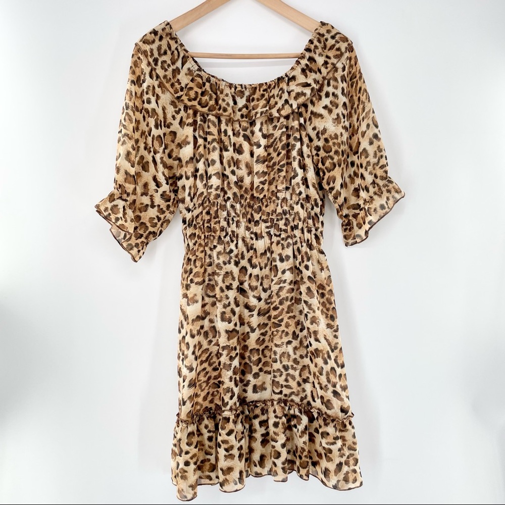 Off Shoulder Leopard, Casual Ruffle Sundress